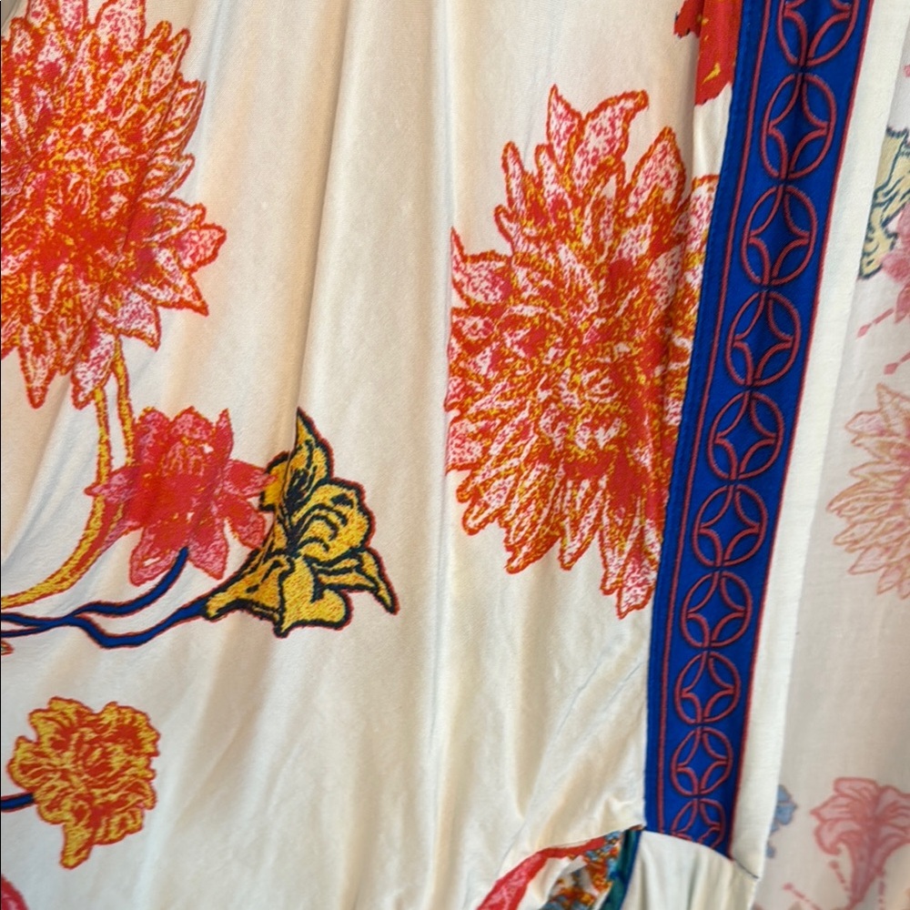 Vibrant Floral Kimono with Blue and orange Accents